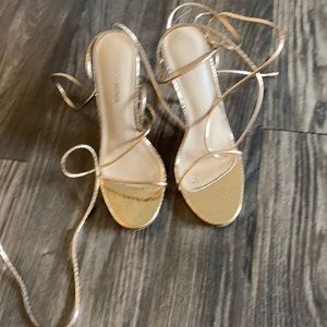 Gold strappy studded heel sandal